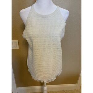 Ann Taylor Knit Halter Neck Tank Top Fringe Bottom And Silver Metallic Threads,M